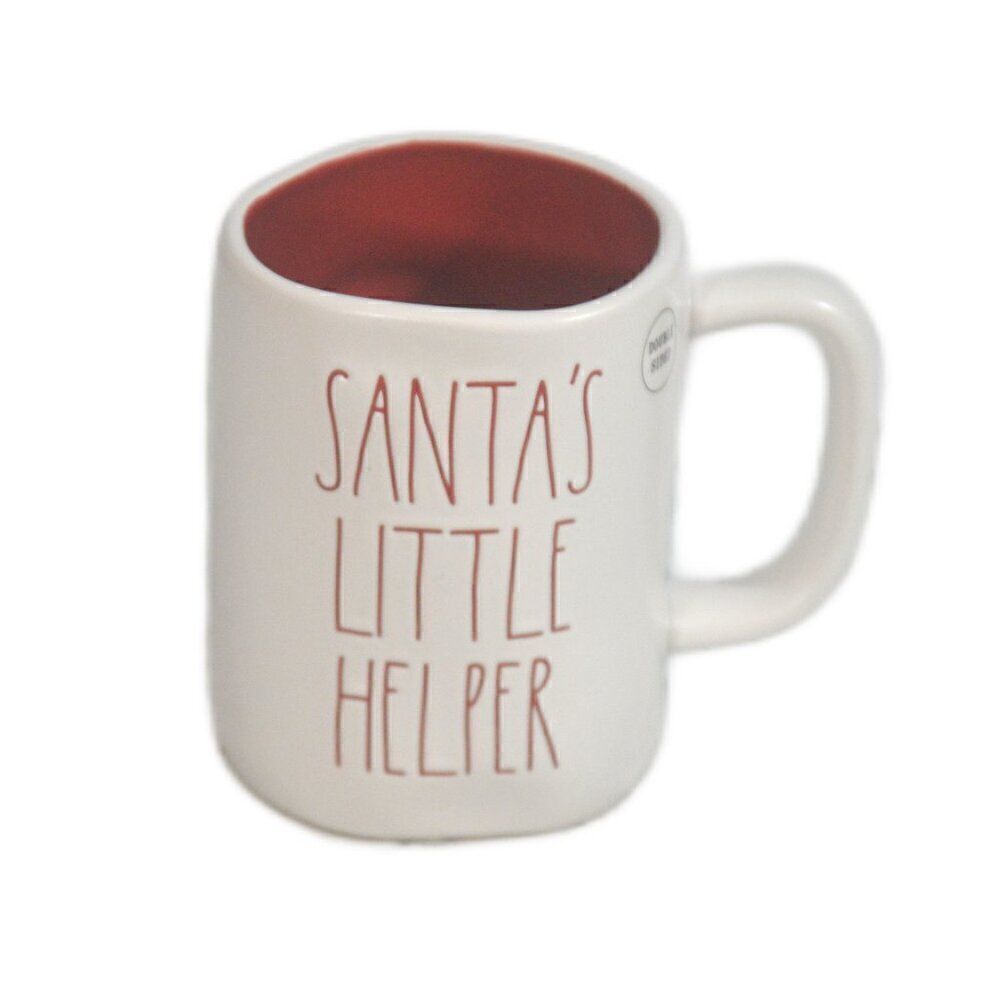 Rae Dunn Double Sided Santa's Little Helper Mug Elf Hat on Reverse Side